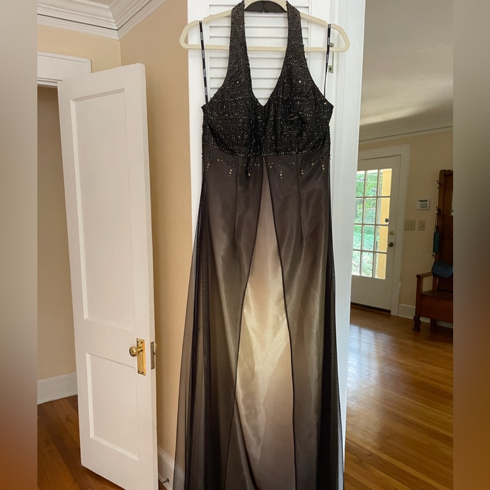 Night Way Collections Brown Embellished Halter Gown